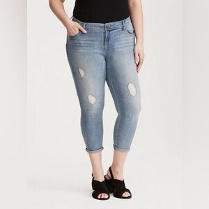 Women’s 12 (14) Cropped Luxe Skinny Jeans - Light Wash with Destruction